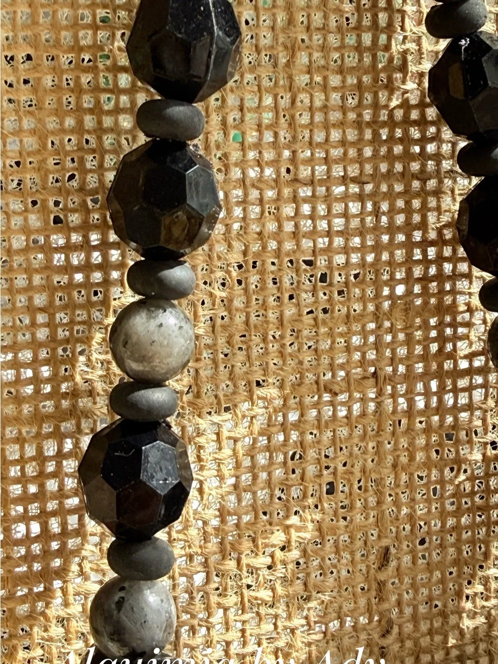 HIGH SUMMER + Black Faceted & Textured Beaded Necklace golden obsidian
